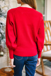 Girls: In The Works Red Ribbed Sweater