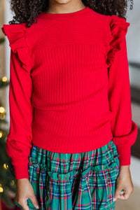 Girls: Reach Out Red Ruffled Sweater