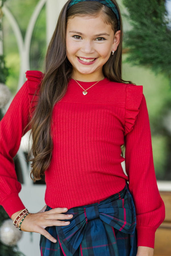 Girls: Reach Out Red Ruffled Sweater