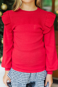 Girls: Reach Out Red Ruffled Sweater