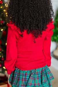 Girls: Reach Out Red Ruffled Sweater