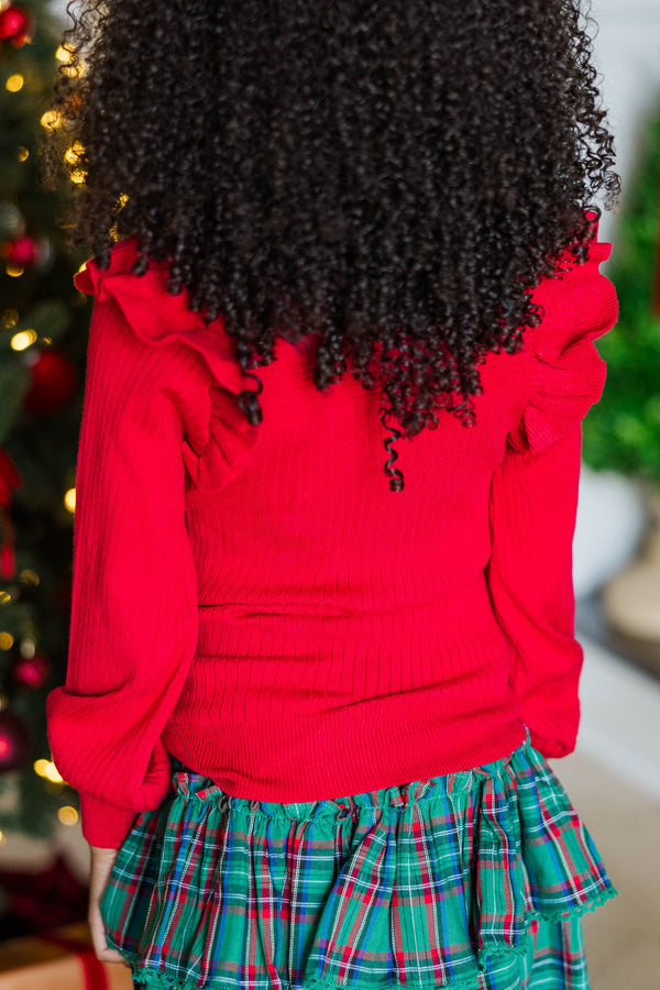 Girls: Reach Out Red Ruffled Sweater