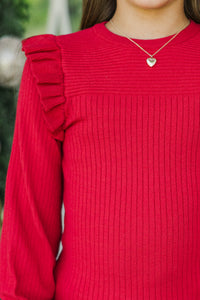 Girls: Reach Out Red Ruffled Sweater