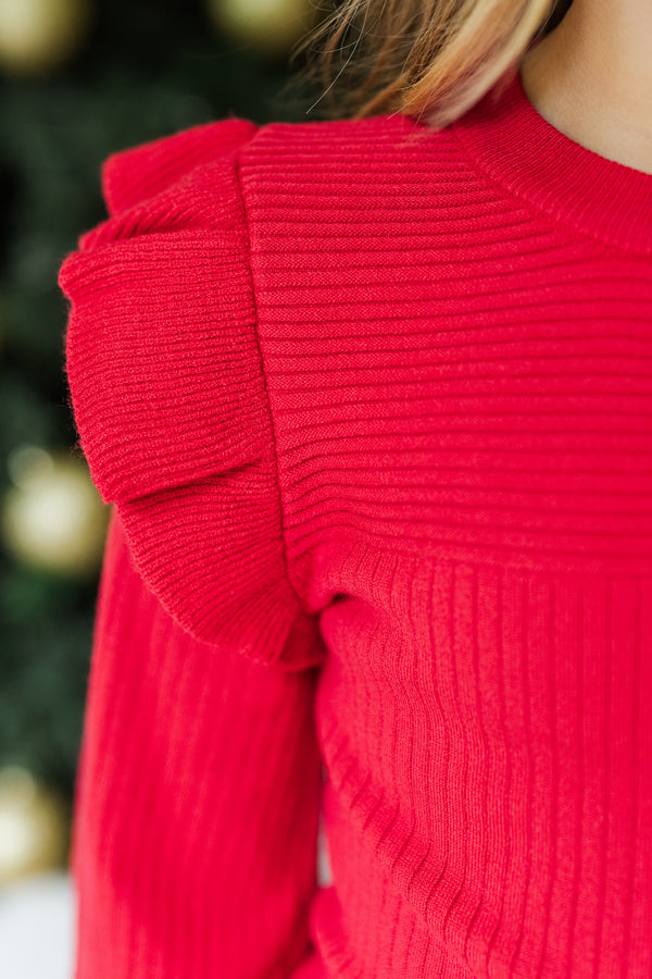 Girls: Reach Out Red Ruffled Sweater