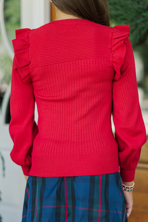 Girls: Reach Out Red Ruffled Sweater