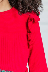 Girls: Reach Out Red Ruffled Sweater