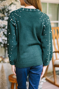 Girls: Can't Help But Love Emerald Green Pearl Studded Sweater