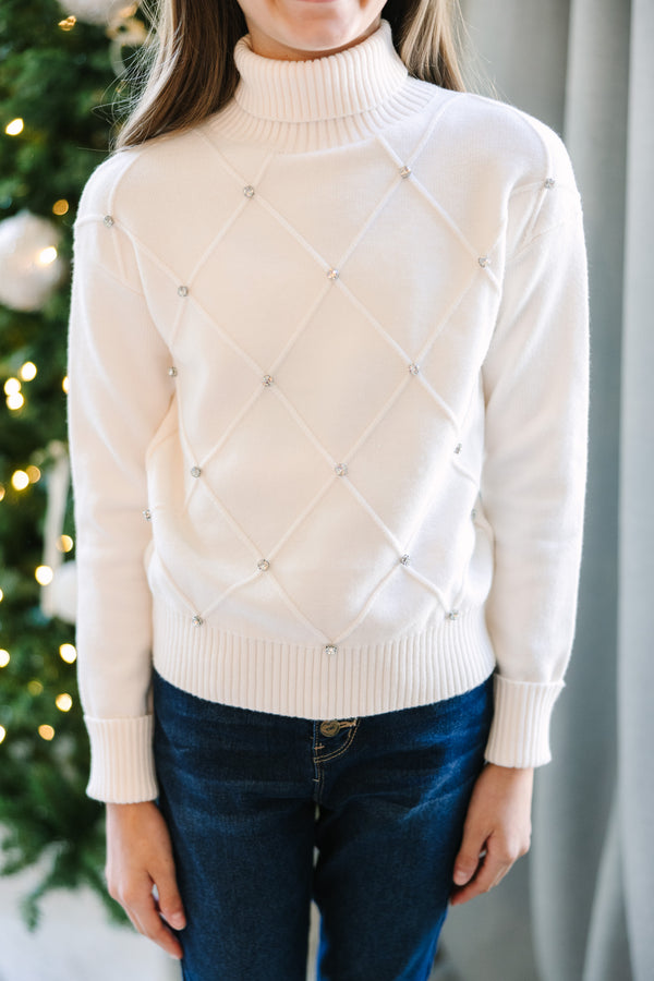 Girls: Who You Are Cream White Embellished Sweater