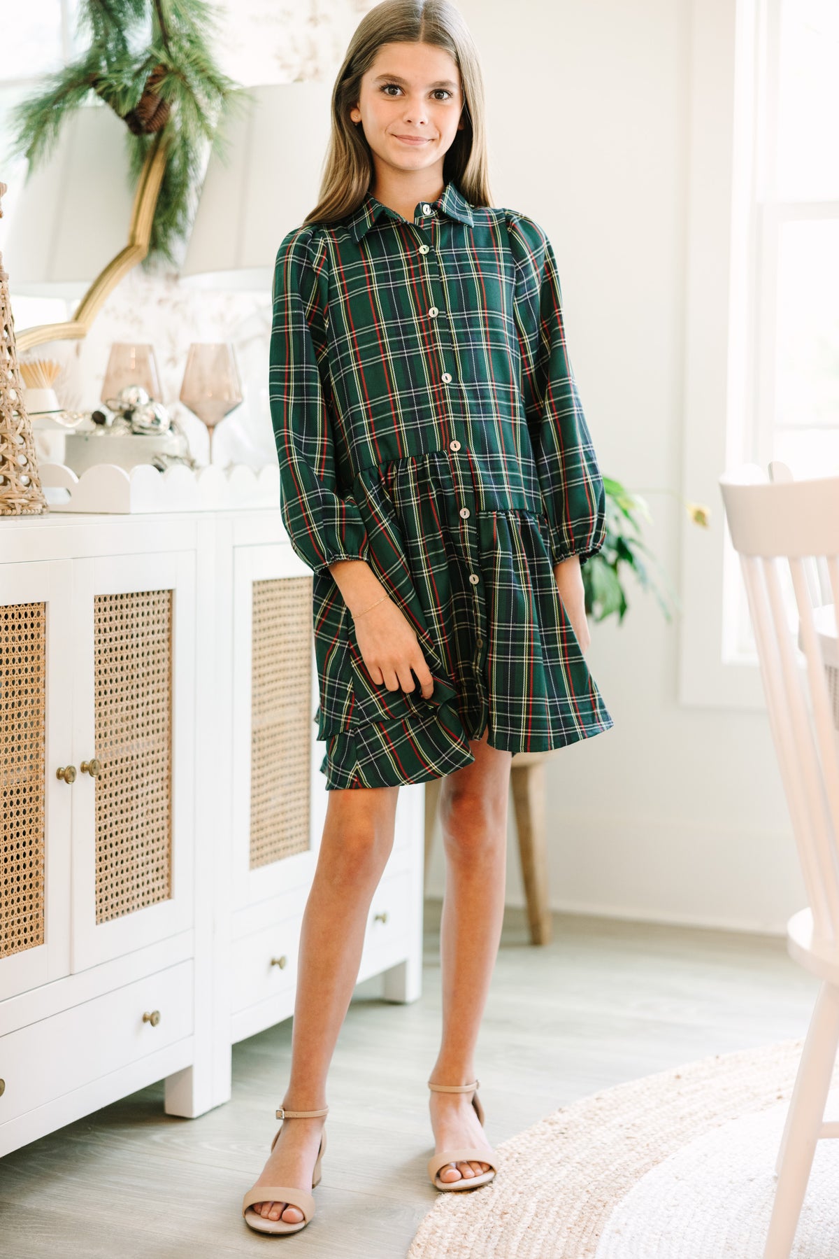 Green plaid shirt dress sale