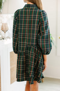 Girls: It's Your Place Green Plaid Button Down Dress