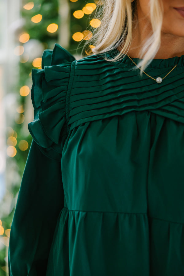 Save Your Applause Emerald Green Ruffled Dress
