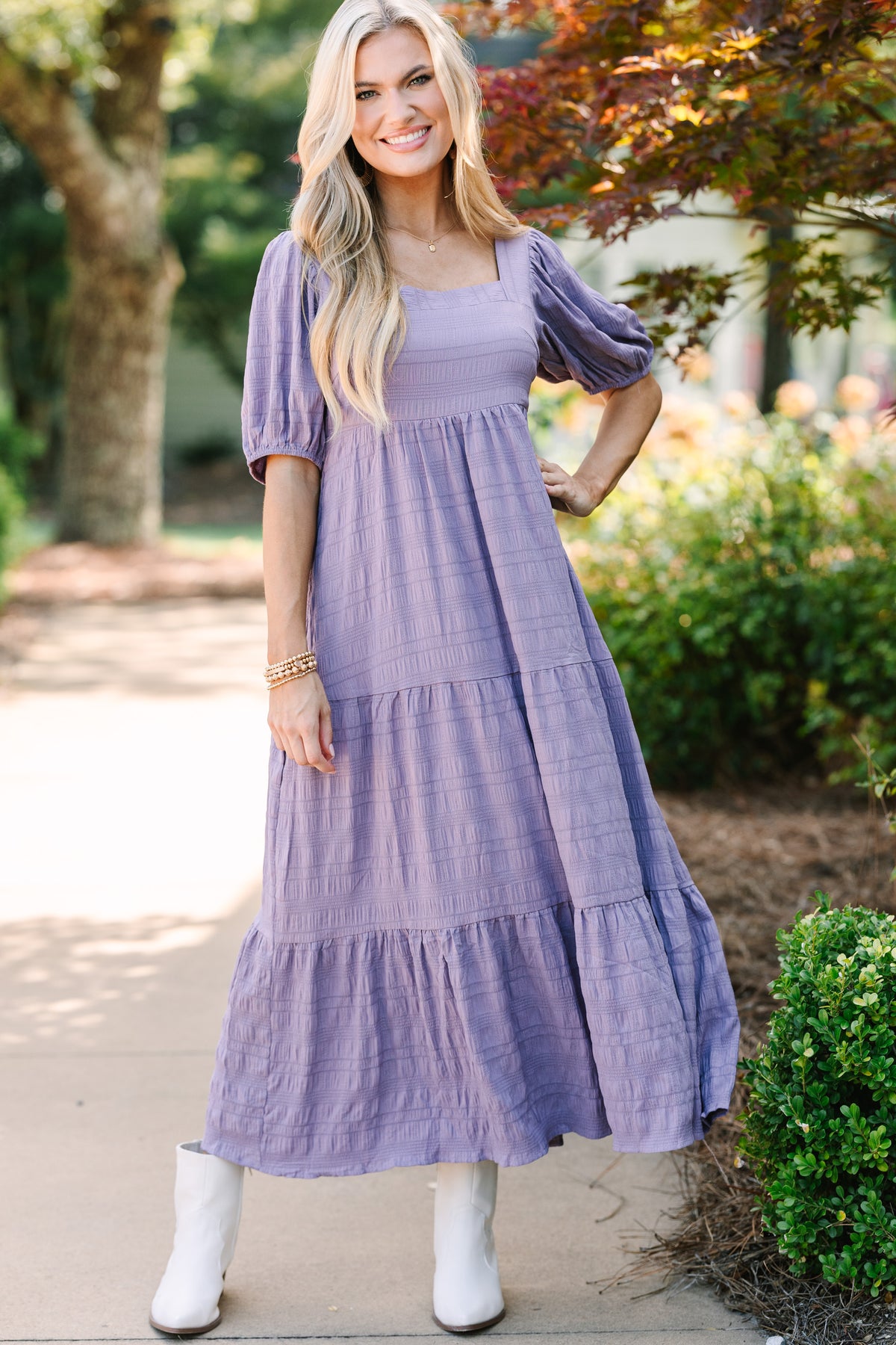dusty purple midi dress Lovely Dusty Purple Dress - Button-Up Dress - Midi Dress - Dress