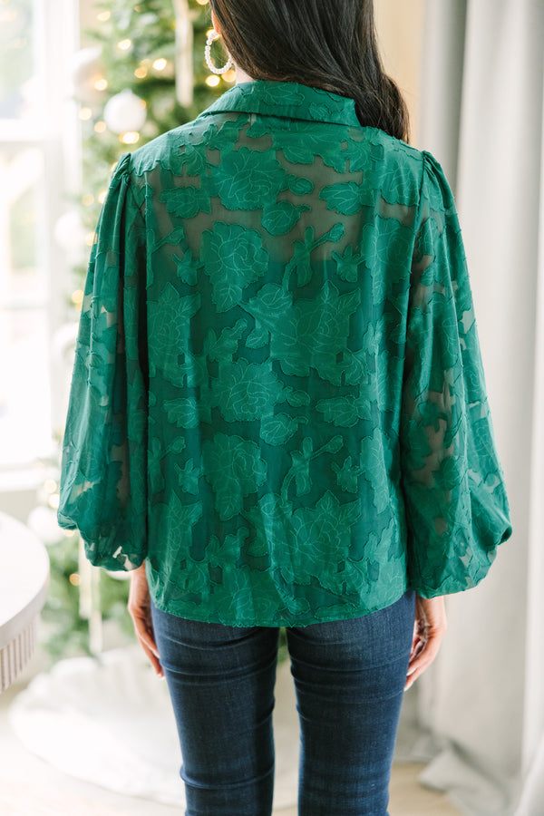 All In The Details Emerald Green Textured Blouse