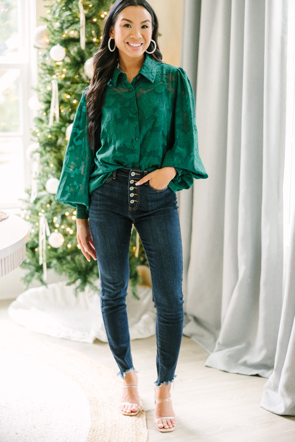 All In The Details Emerald Green Textured Blouse