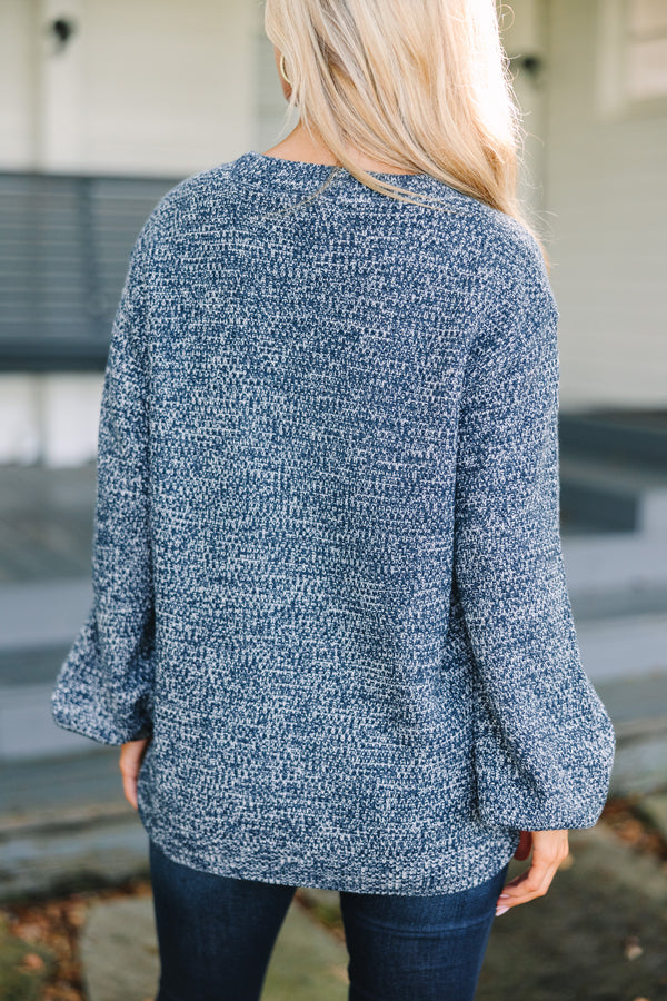 The Slouchy Teal Blue Bubble Sleeve Sweater