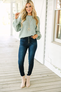 The Slouchy Sage Green Bubble Sleeve Sweater – Shop the Mint