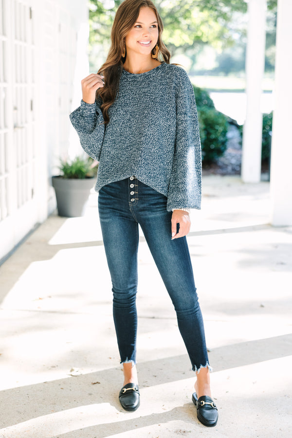 The Slouchy Navy Blue Bubble Sleeve Sweater – Shop the Mint