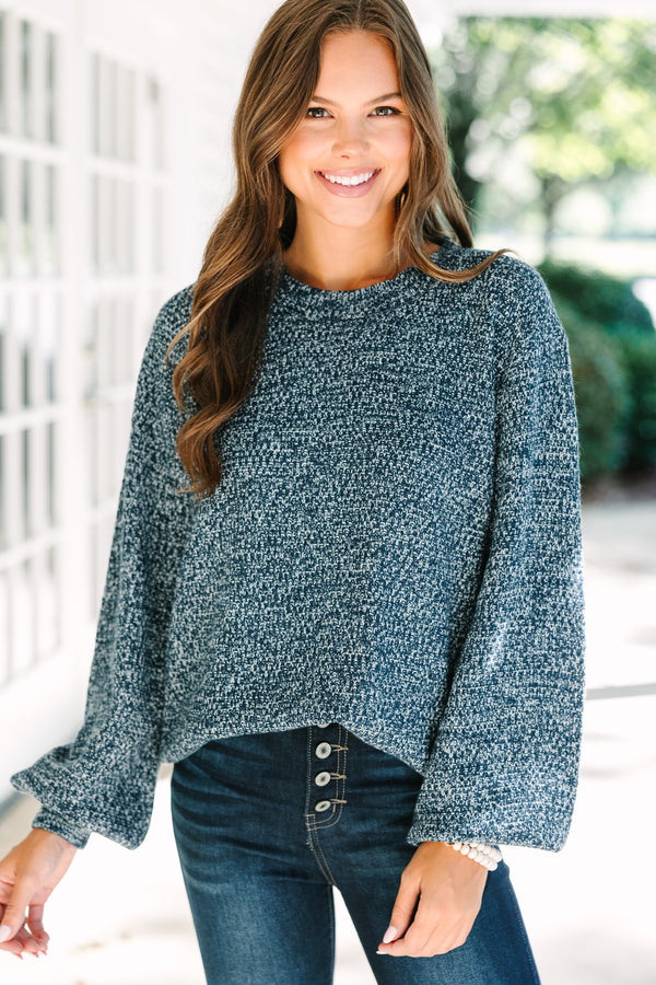 The Slouchy Navy Blue Bubble Sleeve Sweater – Shop the Mint