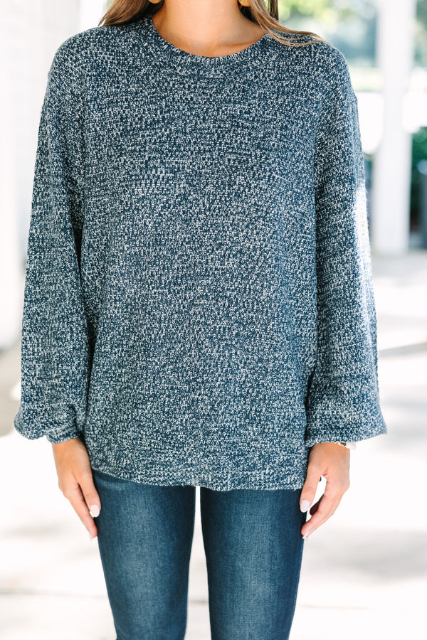 The Slouchy Navy Blue Bubble Sleeve Sweater