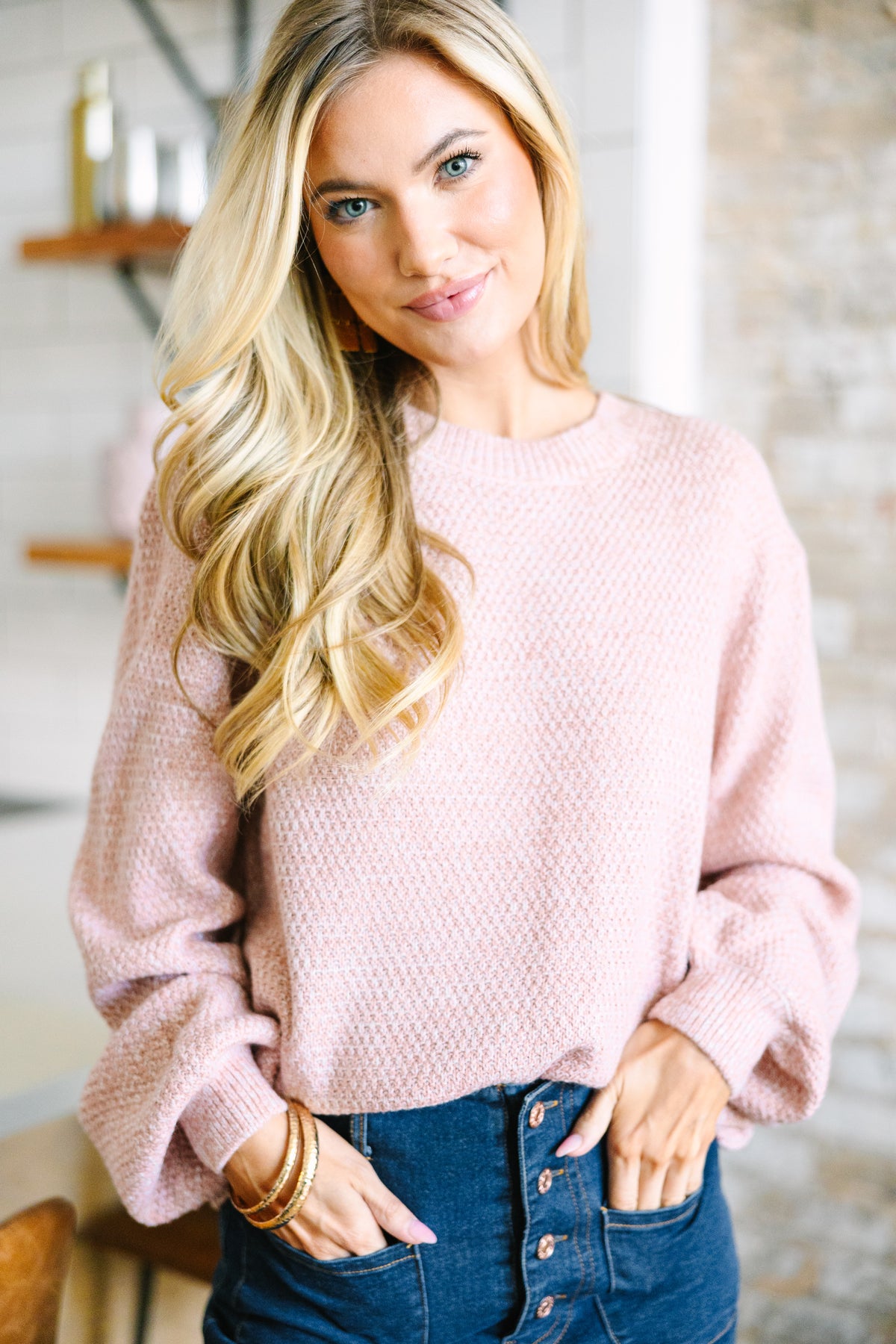 The Slouchy Mauve Pink Bubble Sleeve Sweater – Shop the Mint