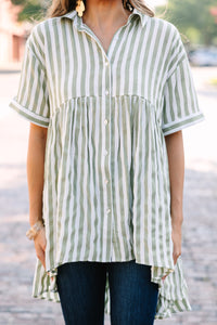 Can't Leave You Behind Olive Green Striped Tunic