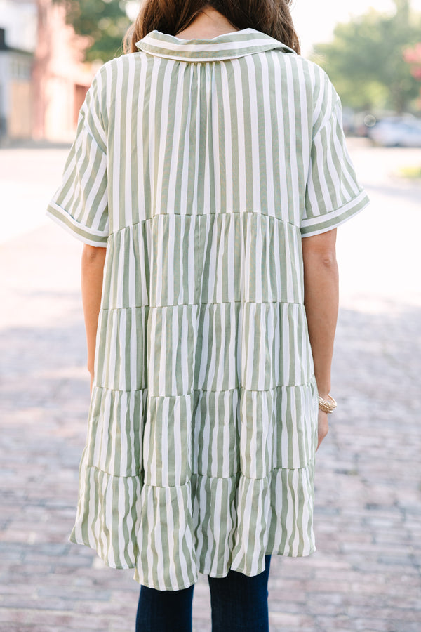 Can't Leave You Behind Olive Green Striped Tunic