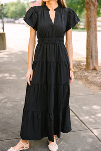 Coming Back For You Black Tiered Midi Dress