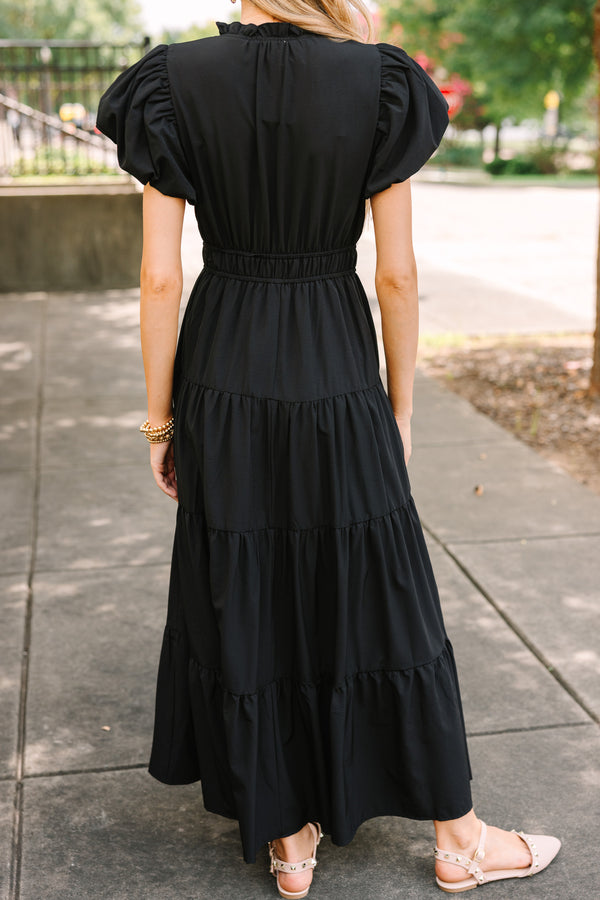 Coming Back For You Black Tiered Midi Dress