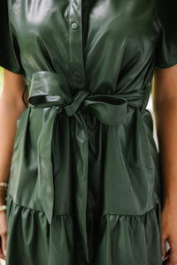  Look Of Love Olive Green Faux Leather Dress