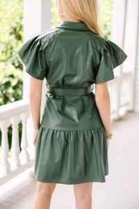  Look Of Love Olive Green Faux Leather Dress