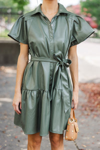 Look Of Love Olive Green Faux Leather Dress