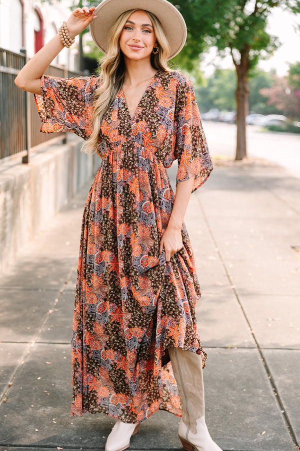 On The Edge Brown Ditsy Floral Maxi Dress