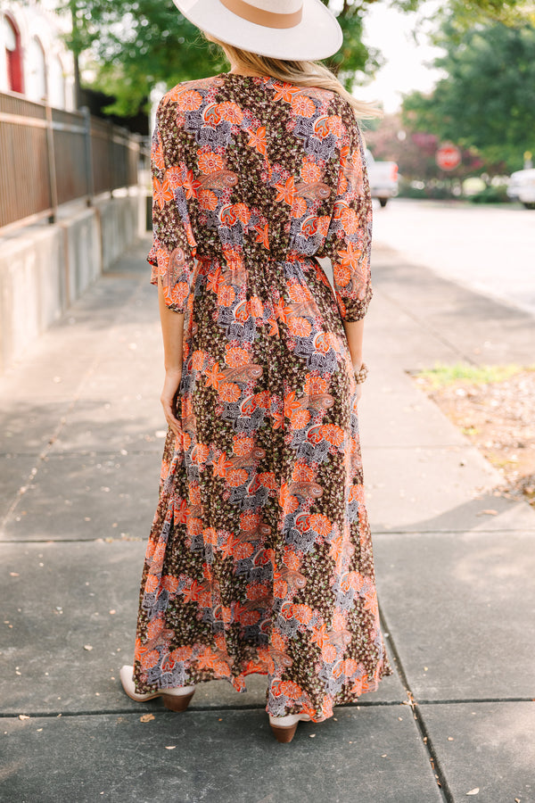 On The Edge Brown Ditsy Floral Maxi Dress