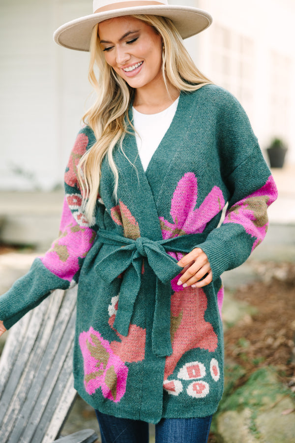 Tell Me More Hunter Green Floral Cardigan – Shop the Mint