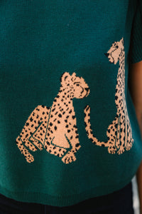 In The Wild Hunter Green Cheetah Sweater