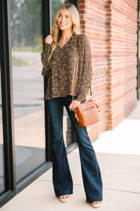Still In Love Mocha Brown Ditsy Spotted Blouse