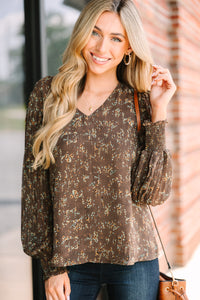 Still In Love Mocha Brown Ditsy Spotted Blouse