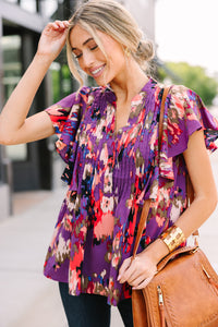 In My Thoughts Plum Purple Abstract Blouse