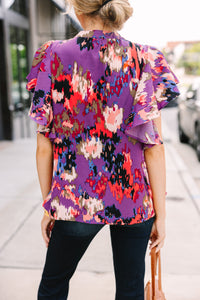 In My Thoughts Plum Purple Abstract Blouse