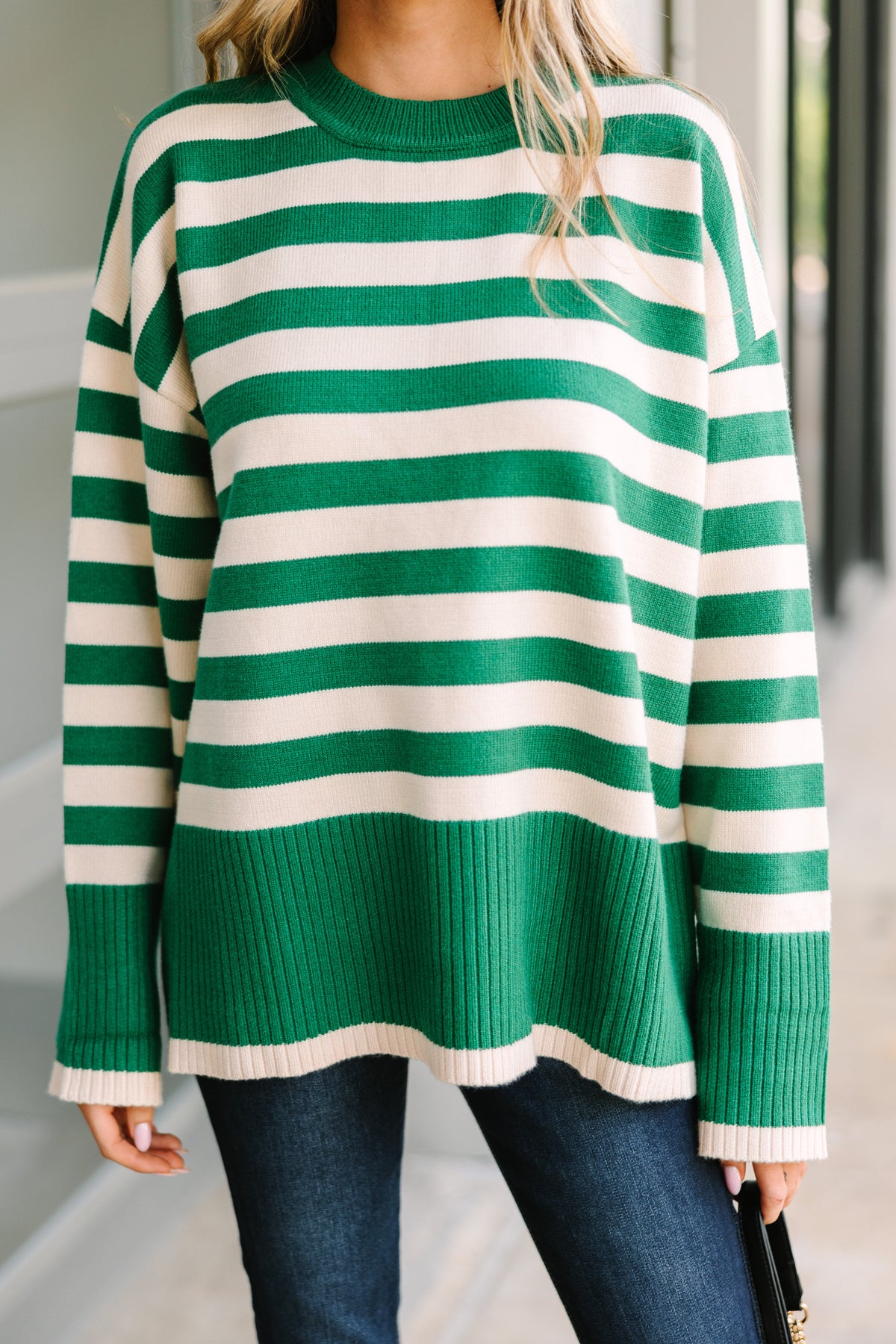 On The Way Up Green Striped Sweater Shop the Mint