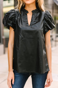 Plan Approved Black Faux Leather Blouse