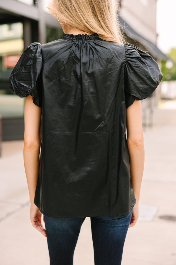 Plan Approved Black Faux Leather Blouse