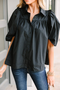 black cotton blouse, puff sleeve blouses, trendy women's blouses, boutique blouses for women