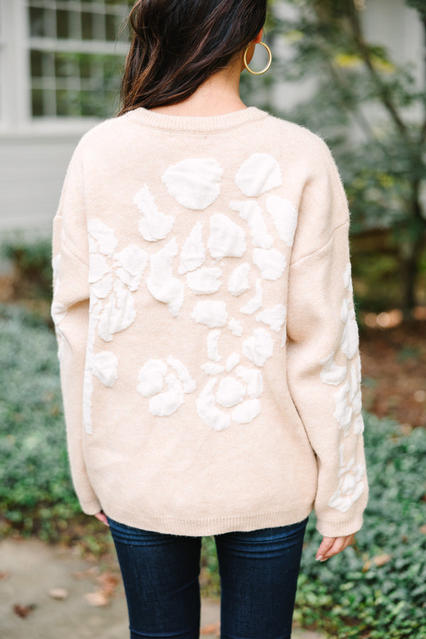 Support Your Dreams Oatmeal Floral Sweater