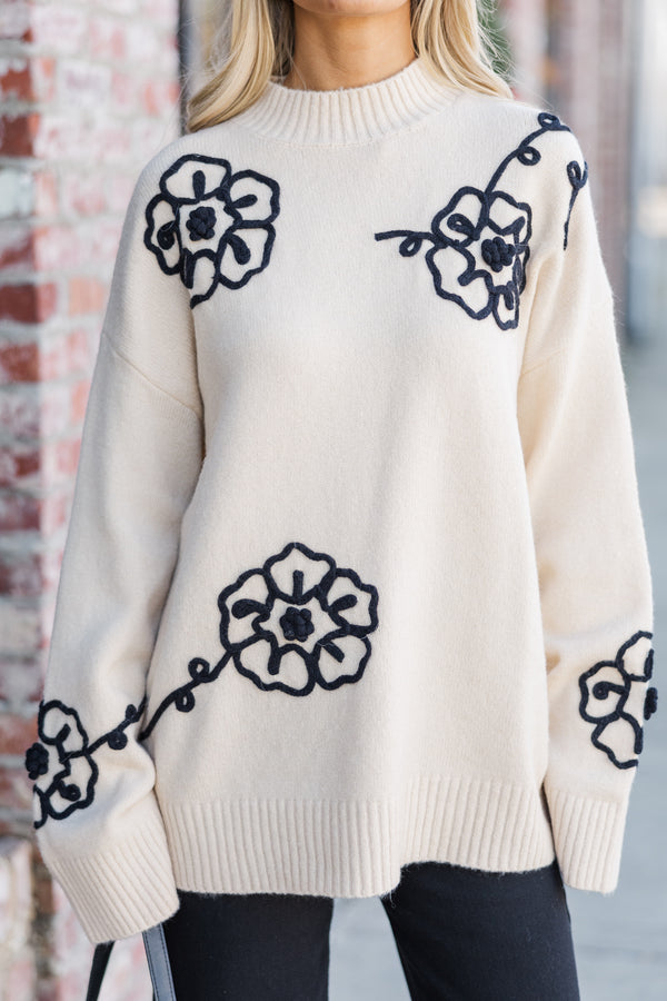 Keep You Close Natural Brown Floral Sweater