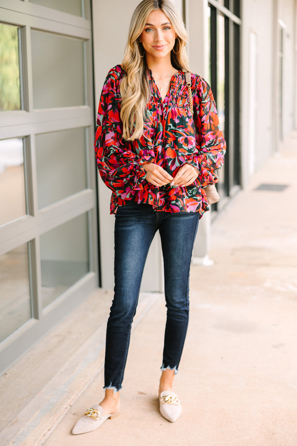 Keep An Eye Out Hunter Green Ditsy Floral Blouse