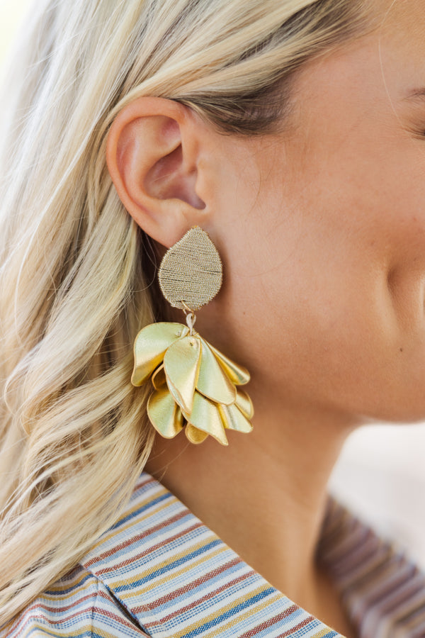 All For Fun Gold Leather Flower Earring – Shop the Mint