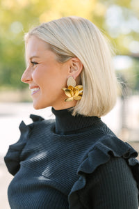 All For Fun Gold Leather Flower Earring