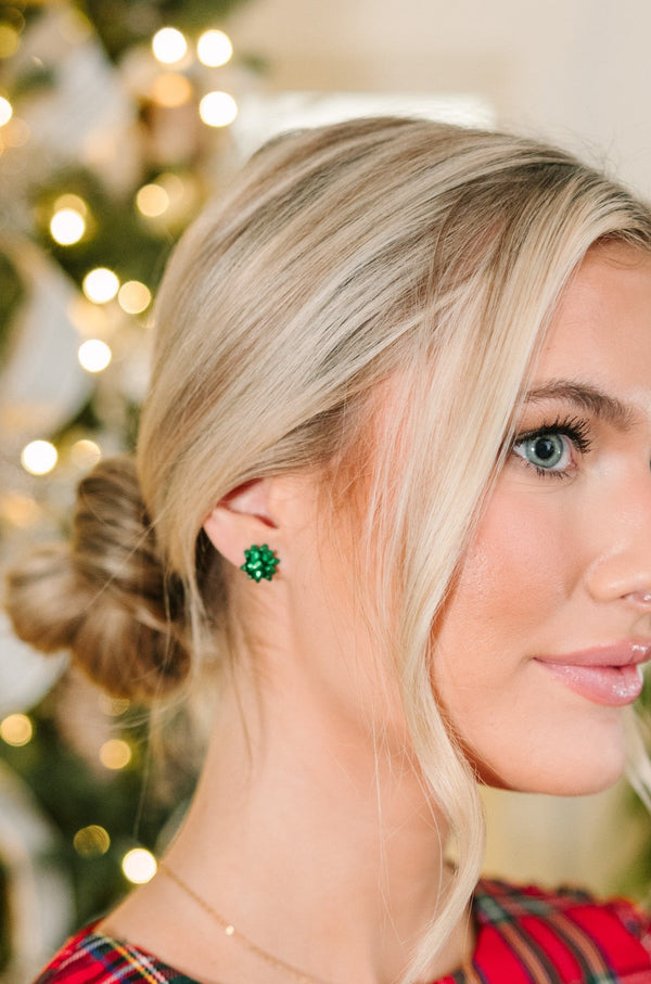 green bow earrings, holiday bow earrings, holiday earrings, Christmas earrings