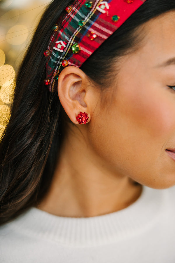 red bow earrings, Christmas earrings, holiday earrings